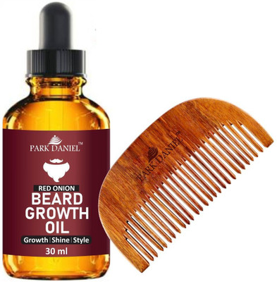 PARK DANIEL Combo Pack of Red Onion Beard Growth Oil 30ml & Handcrafted Wooden Beard Comb(2 Items in the set)