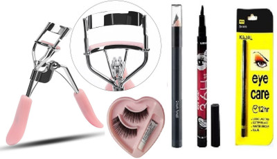 Elecsera Eyelash Curler & Beauty Kajal & 36H Deep Black Liquid Eyeliner False Eyelashes Professional Set of 5 Makeup(5 Items in the set)