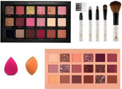 SHEFFO Multicolor eyeshadow pack of 2 item in one with 2 puff & 5 brush set(9 Items in the set)