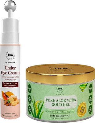 TNW - The Natural Wash 24k Gold Aloe vera gel(100g) for Face Skin, Acne, Scars & Sunburn Treatment with Under Eye Cream Gel(15g) For Men & Women With Cooling Massage Roller | For Reducing Dark Circles, Fine Lines & Puffy Eyes With Roll On | With the Goodness of Potato, Almonds & Papaya(2 Items in th