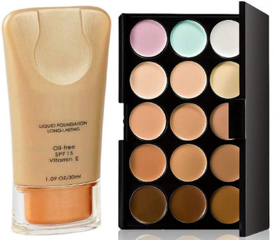 Galm Bazaar Make up Foundation Concealing Skin Tone Dark Black With Full Coverage Concealer Cream Palette(2 Items in the set)