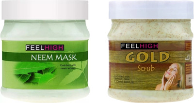 feelhigh Face and Body Neem Mask 500ml And Gold Scrub 500ml - Skin care and Facial Products -Man woman(2 Items in the set)