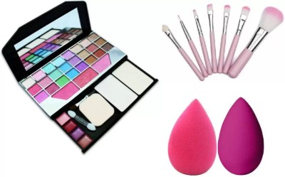 SHEFFO makeup brushes with 6155 makeup kit & 2 puffs(10 Items in the set)