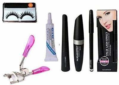 Lenon CLASSY COMBO OF FALSE EYELASH (1 PAIR) WITH CURLER,GLUE AND 3 IN 1 EYELINER KIT(4 Items in the set)