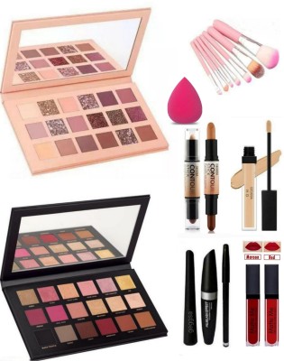 Geggsa EyeShadow Palette Makeup Brushes, Contour Stick, Concealer, 3in1 Eyeliner Set, Liquid Lipsticks(9 Items in the set)