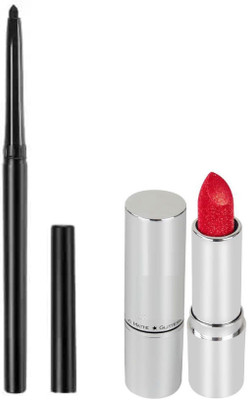 Latixmat Matte multipurpose Metallic lipstick & Black Kajal eyeliner pencil smudge proof(2 Items in the set)