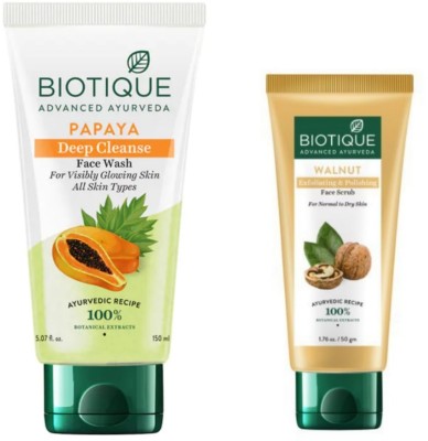 BIOTIQUE Papaya Face Wash 150 ML & Walnut Face Scrub 50 ML(2 Items in the set)