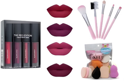 TUMR MATTE MINI LIPSTICK + 5 PC. BRUSH SET + 5 BLENDER PUFF ( COMBO PACK)(1 Items in the set)