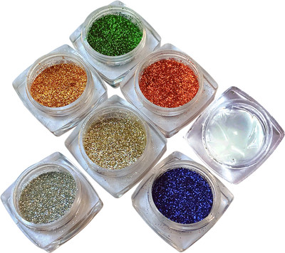 vizo Bright glittering 6 color glitter powder with glitter glue(2 Items in the set)