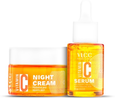 VLCC Vitamin C Night Cream - 50 g & Vitamin C Night Serum Combo-Remove Tan & Reduce Dark Spots - 30 ml(2 Items in the set)