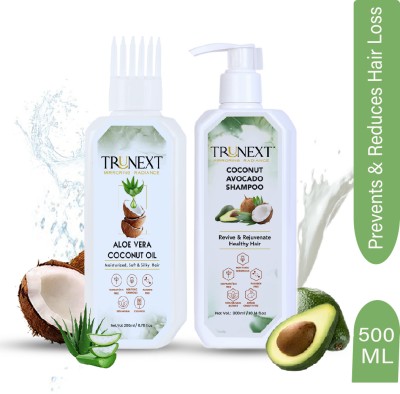 TRUNEXT ALOE VERA COCONUT OIL 200ML + COCONUT AVOCADO SHAMPOO 300ML- HAIRCARE SET, HAIRCARE KIT-NO HARMFUL CHEMICALS OR SULPHATES(2 Items in the set)