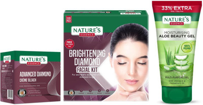 Nature's Diamond Cream Bleach (21g) Brightening Diamond Facial Kit (60g) Moisturising Aloe Beauty Gel (150g)(3 Items in the set)