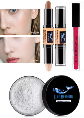 BLUEMERMAID WATERPROOF COLOR CHANGING HIGHLIGHTER+ PINK LIPSTICK+ CONTOUR STICK COMBO(3 Items in the set)