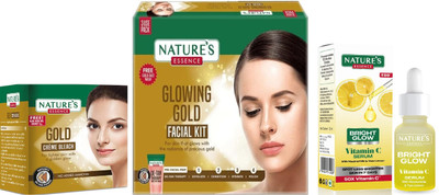 Nature's Gold Cream Bleach (43g) Glowing Gold Facial Kit (60g) Bright Glow Vitamin C Serum (12ml)(3 Items in the set)
