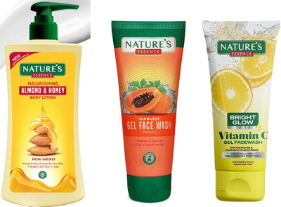 Nature's Nourishing Almond & Honey Body Lotion (400ml)Anti-Pigmentation Papaya Gel Face Wash (50ml)Bright Glow Vitamin C Face Wash (50ml)(3 Items in the set)