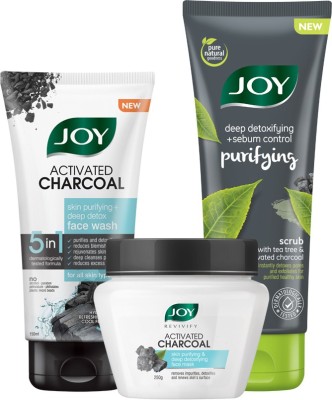 Joy Activated Charcoal Face Wash 150ml | Revivify Activated Charcoal Face Mask 250g | Charcoal Face Scrub 200ml ( Combo Pack )(3 Items in the set)