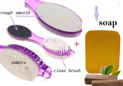 KAIASHA Chandan & Kesar Bath Soap +4 In 1 Foot Pedicure Brush, Pumice Stone, Scrubber & File For Soft Care(2 Items in the set)