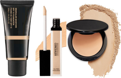 ADJD Foundation & liquid full coverage concealer with oil free compact powder combo kit(3 Items in the set)
