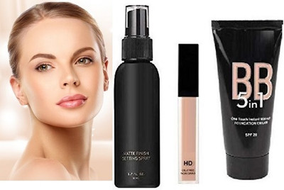 SEUNG PROFESSIONAL LIQUID CONCEALER WITH FOUNDATION CREAM & FIXER MAKEUP FOR WOMEN(3 Items in the set)