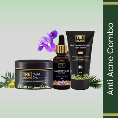TRU HAIR & SKIN Tea Tree Cleanser & Kumkumadi Serum & Night Cream Combo(3 Items in the set)