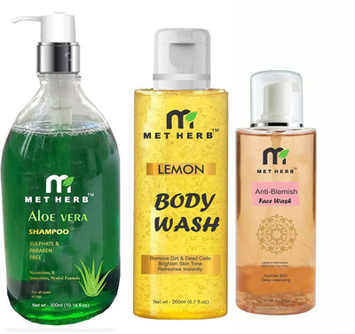 Metherb Aloe Vera Shampoo 300ml & Lemon Body Wash -200ml & Anti-Blemish Face Wash -100ml (combo pack)(3 Items in the set)