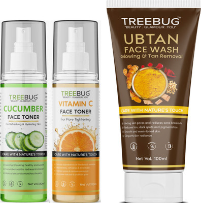 TREE BUG cucumber face toner 100ml| Vitamin C Face Toner 100 ml| Ubtan Face Wash 100ml(3 Items in the set)