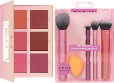 Sh.Huda 6-Color Cheek Touch Blusher Palette with High-Quality 4 Pcs Brush Set & Makeup Sponge – Perfect for Everyday Use(6 Items in the set)
