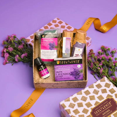 Soulflower Lavender Try Me Gift Set for Men & Women, Bath & Body Spa Gift Box, Skincare Kit(5 Items in the set)