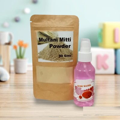 AFARAXIA Use Multani Mitti Powder with Rose Water for Glowing Skin, Whitening combo set(2 Items in the set)