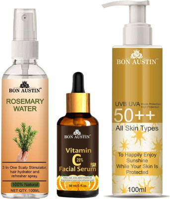 Bon Austin Rosemary Water Spray 100ml, VitC20 Serum 30ML & SPF50++ Sunscreen 100ml(3 Items in the set)
