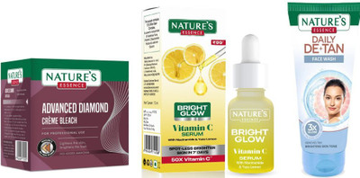 Nature's Diamond Cream Bleach (21g) Bright Glow Vitamin C Serum (12ml) Daily De-Tan Gel Face Wash (50ml)(3 Items in the set)