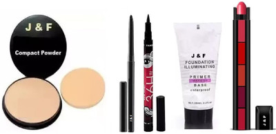 Zailie Face Compact, Kajal,Eyeliner,Primer, 5 in 1 Red Lipstick(5 Items in the set)