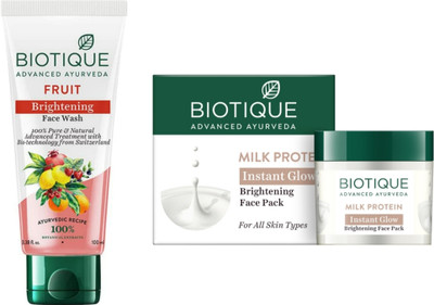 BIOTIQUE Fruit Face Wash 100 ML & Milk Protein Instant Glow Face Pack 50g(2 Items in the set)
