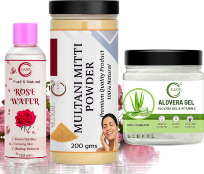 slukrl Natural Daily Pack Herbal Glow Face Multani Mitti Glow Care Rose Water Skin(3 Items in the set)