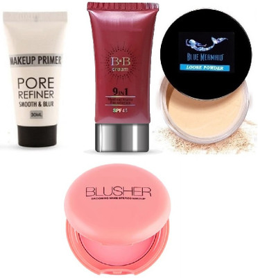 BLUEMERMAID PRIMER BB FOUNDATION LOOSE POWDER & BLUSHER KIT BEST MAKEUP COMBO KIT(4 Items in the set)