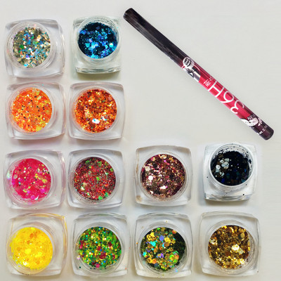 vizo Eyeshadow chunky glitter powder multicolour (12 pcs.) with Pen-eyeliner(13 Items in the set)