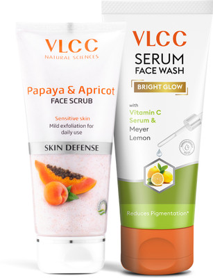 VLCC Acne Defense Face Wash with Vitamin C & Meyer Lemon | Papaya & Apricot Face Scrub For Exfoliation(2 Items in the set)