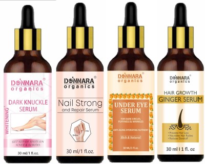 Donnara Organics Dark Knuckle Whitening & Nail Strong & Repair & Under Eye & Hair Growth Serum (Each, 30ml)(4 Items in the set)