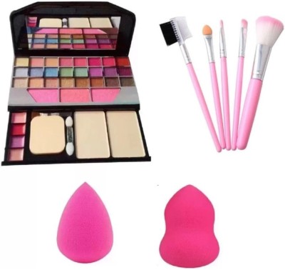 brown blush MAKEUP KIT WITH 5PCS PINK BRUSH SET AND 2 MAKEUP SPONZES(8 Items in the set)