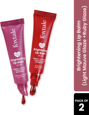 Foxtale SPF30 Lip Balm | Peptides, Vitamin C & Hyaluronic Acid | Light Mauve & Ruby Glaze(2 Items in the set)