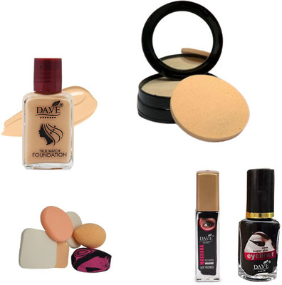DA.VE Compact+Foundation+Eye liner+Maskara+Blenders n puff(5 Items in the set)