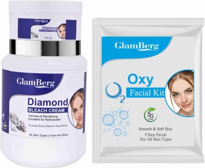 Glamberg Diamond Bleach Cream With Activator + Oxy Facial Kit 5 in 1(2 Items in the set)