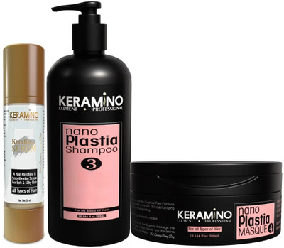 KERAMINO ELEMENT PROFESSIONAL NANO PLASTIA HAIR REPAIR SHAMPOO & MASK COMBO WITH 50 ML SERUM(3 Items in the set)