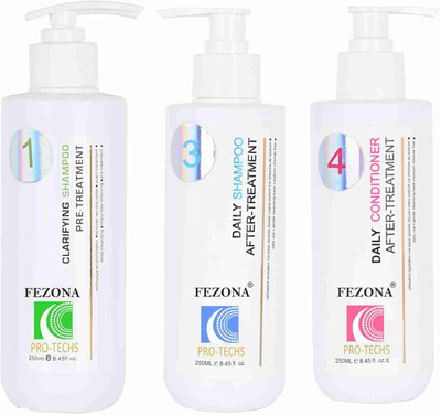 FEZONA Pro Techs Pre Clarifying Shampoo 250 ml + After Keratin Shampoo 250 ml + After Keratin Conditioner 250 ml(3 Items in the set)