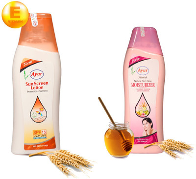 AYUR HERBALS Combo of Sunscreen Lotion of 100ML and Moisturizer Lotion of 50ML | For Women & Men(2 Items in the set)