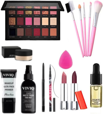 VIVIQ Eye Shadow Palette|Makeup Fixers|Eyeliner|Blender Puff|Makeup Combo Kit |15 Items in the set(15 Items in the set)