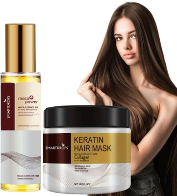 smartdrops Keratin Treatment, Hair Mask for Dry and Frizzy Hair, For Repair & Keratin Enriched Maca Essence Oil Combo Pack(2 Items in the set)
