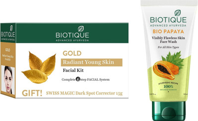 BIOTIQUE Gold Facial Kit & Papaya Face Wash 150 ml (2 Items in the set)
