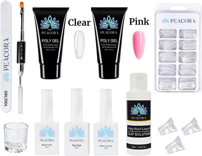 PEACORA Acrylic Poly Nail Gel Nail Extension Kit with Top Coat Base Coat Matte Coat & Slip Solution for begginers nail extentions kit(13 Items in the set)
