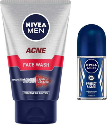 NIVEA Acne 100ml Fw and Protect and care Male 50ml Roll On set of 2(2 Items in the set)